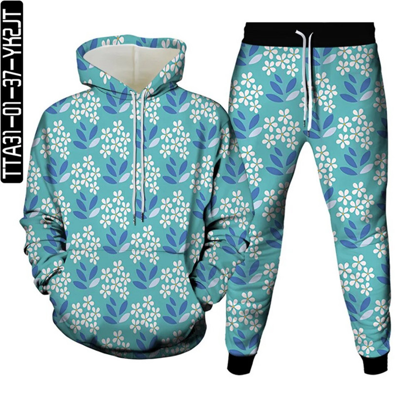 Új őszi férfi tréningruhák öltönyök sport 2 részes készletek női vintage virágmintás alkalmi ruhák pulóverek felsők+nadrág Sweat S-6XL