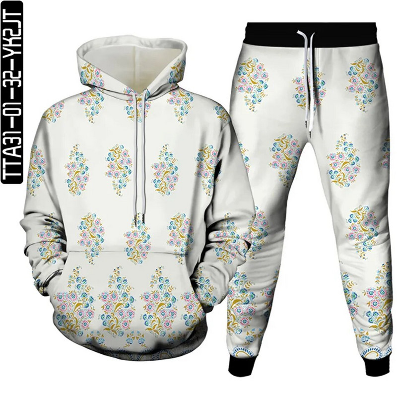 Új őszi férfi tréningruhák öltönyök sport 2 részes készletek női vintage virágmintás alkalmi ruhák pulóverek felsők+nadrág Sweat S-6XL