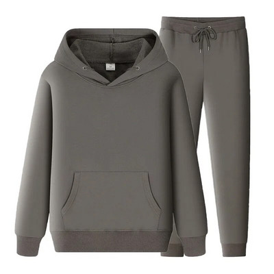 Férfi és női egyszínű hosszú ujjú, egyszínű vastag pulóver és hosszú nadrág, 2 részes férfi gyapjú kocogó sportruha