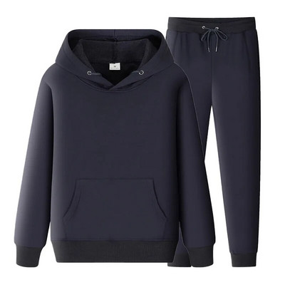 Férfi és női egyszínű hosszú ujjú, egyszínű vastag pulóver és hosszú nadrág, 2 részes férfi gyapjú kocogó sportruha