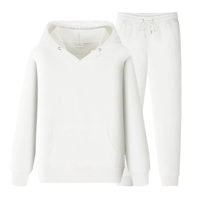 Férfi és női egyszínű hosszú ujjú, egyszínű vastag pulóver és hosszú nadrág, 2 részes férfi gyapjú kocogó sportruha