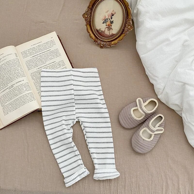 INS babanadrág 0-3 éves korig újszülött fiú lány lány rugalmas derék egyszínű bordázott pamut leggings Alkalmi csíkos nadrágok ruhák ruhák