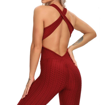 Jógakészlet Fitness Női Sportruha Jumpsuit 2021 Szexi Ujjatlan Tréningruha Hát nélküli Gym Futó Sportruházat Leggings Edzés Sport