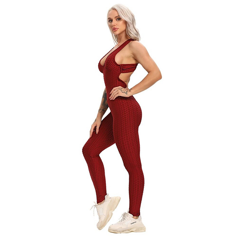 Jógakészlet Fitness Női Sportruha Jumpsuit 2021 Szexi Ujjatlan Tréningruha Hát nélküli Gym Futó Sportruházat Leggings Edzés Sport
