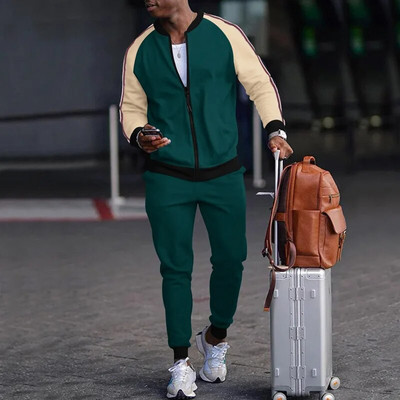 2023 tavaszi őszi állógallér férfi szett Őszi ruhák új sport alkalmi pulóverek pulóverek cipzáras szett férfi