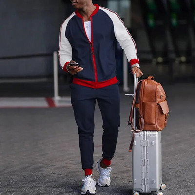 2023 tavaszi őszi állógallér férfi szett Őszi ruhák új sport alkalmi pulóverek pulóverek cipzáras szett férfi