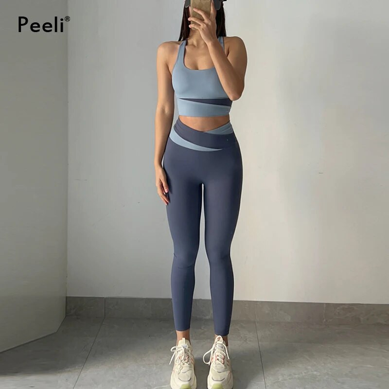 Jóga szett Női Ruházat Sport öltöny Szexi sportmelltartó magas derekú sport leggings Athletic 2 részes edzőtermi szett Edzőruhák Sportruházat