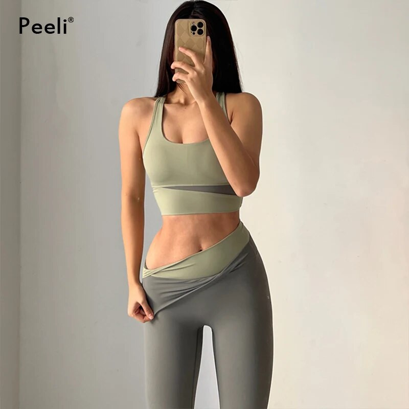 Jóga szett Női Ruházat Sport öltöny Szexi sportmelltartó magas derekú sport leggings Athletic 2 részes edzőtermi szett Edzőruhák Sportruházat