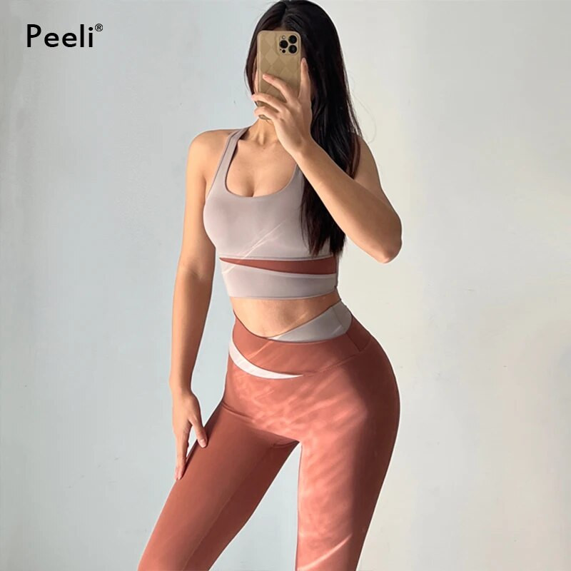 Jóga szett Női Ruházat Sport öltöny Szexi sportmelltartó magas derekú sport leggings Athletic 2 részes edzőtermi szett Edzőruhák Sportruházat