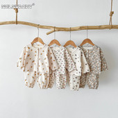 2023 Őszi Csecsemő Gyerek Lányok Teljes ujjú Egysoros Nyomtatott felső ing+nadrág Tipegő Gyerek Baba Gofri ruhakészlet 2db