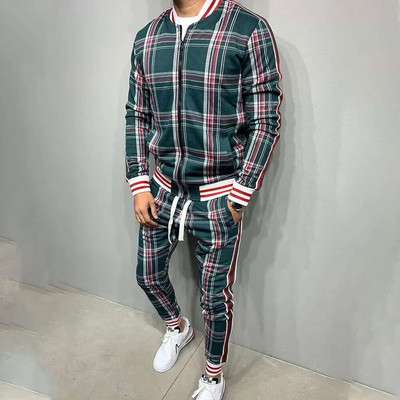 2023 m. naujas sporto salės sportinio kostiumo vyriški komplektai, džentelmeniški languota striukė + kelnės, 2 dalių rinkinys pavasario sportinė apranga 3D spausdinimas sportinis kostiumas, vyriški drabužiai