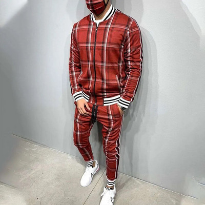 2023 m. naujas sporto salės sportinio kostiumo vyriški komplektai, džentelmeniški languota striukė + kelnės, 2 dalių rinkinys pavasario sportinė apranga 3D spausdinimas sportinis kostiumas, vyriški drabužiai