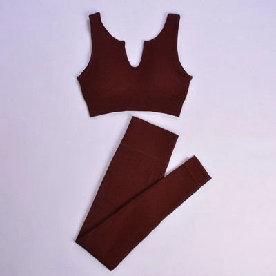 2db Zökkenőmentes jóga szett Fitness sportmelltartó magas derekú legging bordás kötött edzésruhák sportruházat öltöny Női edzőtermi ruhák