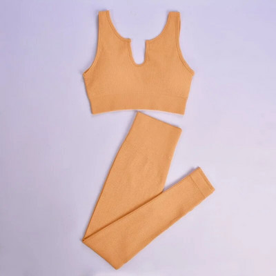 2db Zökkenőmentes jóga szett Fitness sportmelltartó magas derekú legging bordás kötött edzésruhák sportruházat öltöny Női edzőtermi ruhák