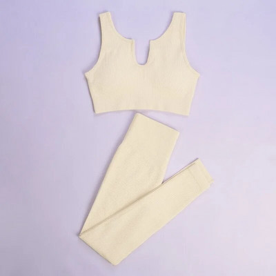 2db Zökkenőmentes jóga szett Fitness sportmelltartó magas derekú legging bordás kötött edzésruhák sportruházat öltöny Női edzőtermi ruhák