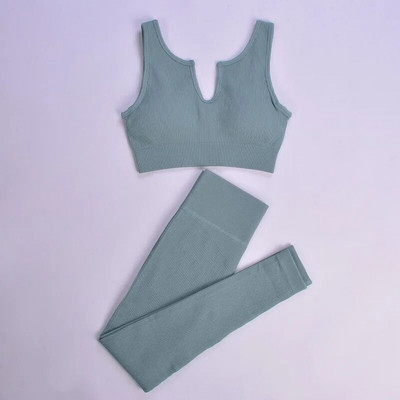2db Zökkenőmentes jóga szett Fitness sportmelltartó magas derekú legging bordás kötött edzésruhák sportruházat öltöny Női edzőtermi ruhák