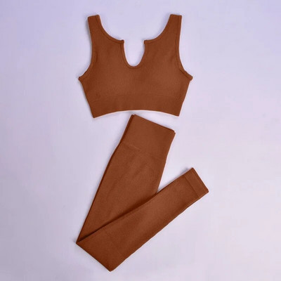 2db Zökkenőmentes jóga szett Fitness sportmelltartó magas derekú legging bordás kötött edzésruhák sportruházat öltöny Női edzőtermi ruhák