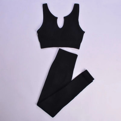 2db Zökkenőmentes jóga szett Fitness sportmelltartó magas derekú legging bordás kötött edzésruhák sportruházat öltöny Női edzőtermi ruhák