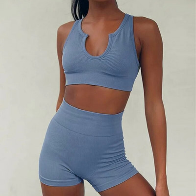 2db Zökkenőmentes jóga szett Fitness sportmelltartó magas derekú legging bordás kötött edzésruhák sportruházat öltöny Női edzőtermi ruhák