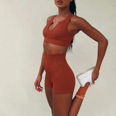 2db Zökkenőmentes jóga szett Fitness sportmelltartó magas derekú legging bordás kötött edzésruhák sportruházat öltöny Női edzőtermi ruhák