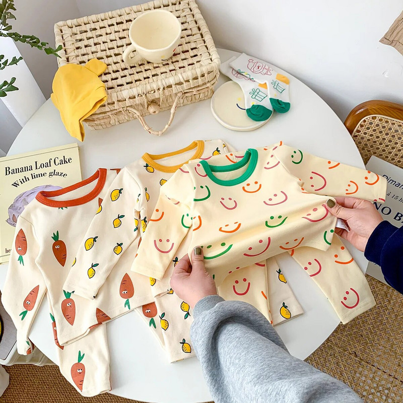 Babaruha szett 2023 Gyermek otthoni öltöny tavaszi baba lányoknak termálpizsama szett fiúknak lányoknak kétrészes ruha felső+nadrág