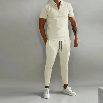 Ανδρικά ρούχα καλοκαιρινής τάσης 2 τεμαχίων με κοντό μανίκι Νέα λεπτή εφαρμογή μονόχρωμο παλτό πάρτι Παντελόνι Νεανικό αθλητικό σακάκι παντελόνι