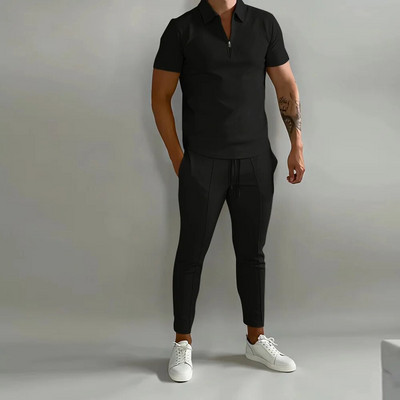 Nyári Trend Férfi Ruházat 2 részes Rövid ujjú Új Slim Fit Solid Party Kabát Nadrág Ifjúsági Sportruházat Kabát nadrág