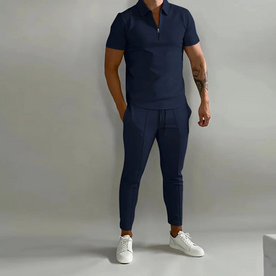 Nyári Trend Férfi Ruházat 2 részes Rövid ujjú Új Slim Fit Solid Party Kabát Nadrág Ifjúsági Sportruházat Kabát nadrág