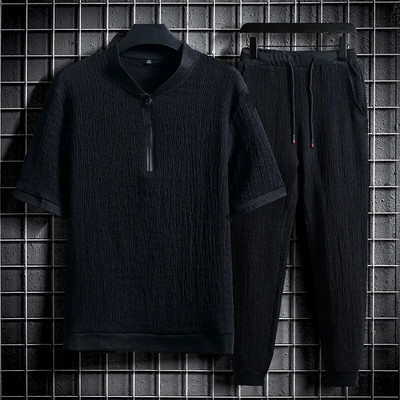 Férfi szettek forró kiárusítás kényelmes, légáteresztő, rövid ujjú kültéri, napi sportoláshoz, alkalmi pamut és lenvászon szett