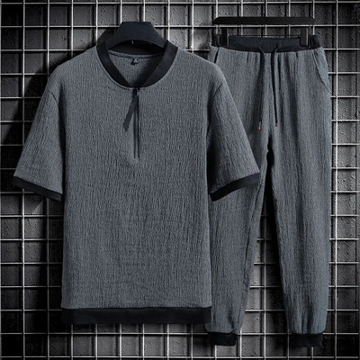 Férfi szettek forró kiárusítás kényelmes, légáteresztő, rövid ujjú kültéri, napi sportoláshoz, alkalmi pamut és lenvászon szett