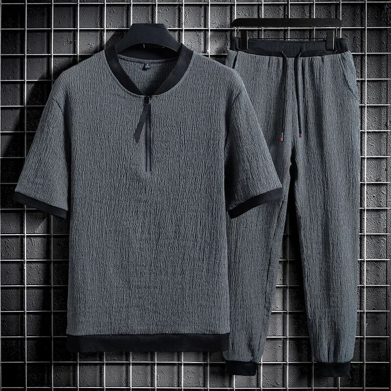 Férfi szettek forró kiárusítás kényelmes, légáteresztő, rövid ujjú kültéri, napi sportoláshoz, alkalmi pamut és lenvászon szett