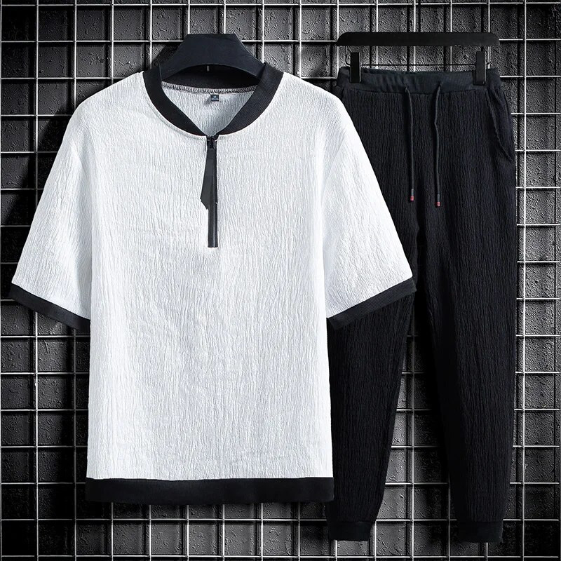 Férfi szettek forró kiárusítás kényelmes, légáteresztő, rövid ujjú kültéri, napi sportoláshoz, alkalmi pamut és lenvászon szett