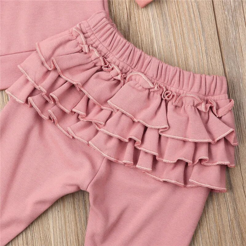 Új 0-3T babaruhák, gyerekeknek szivárványos hosszú ujjú felsők+fodros nadrágok, újszülött ruhák szett