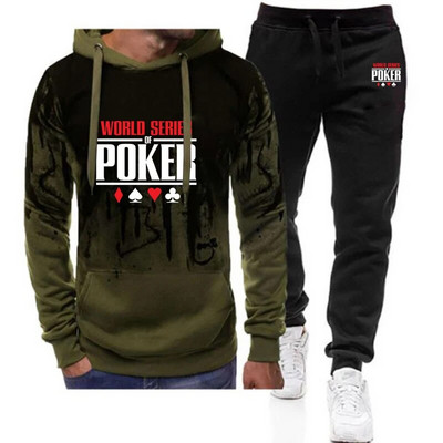 World Series of Poker 2023 Férfi kapucnis pulóverek Sportos színátmenetes öltönyök tavaszi ősz új nyomtatású pamut pulóver + kausális melegítőnadrág szettek