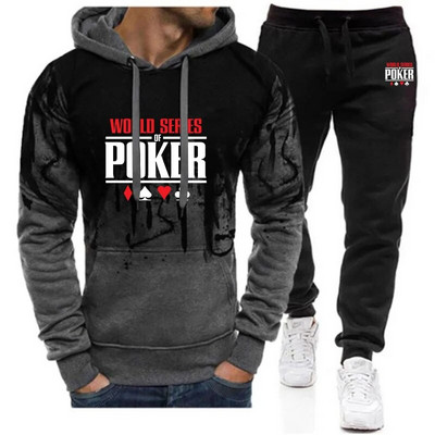 World Series of Poker 2023 Férfi kapucnis pulóverek Sportos színátmenetes öltönyök tavaszi ősz új nyomtatású pamut pulóver + kausális melegítőnadrág szettek