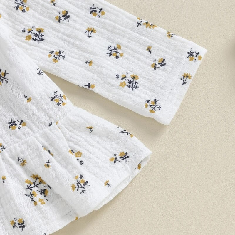 Kisgyermek kislány ruhák pamut vászon ruha Fodor hosszú ujjú gomb lefelé felső nadrág fejpánt aranyos 3 db-os ruha szett