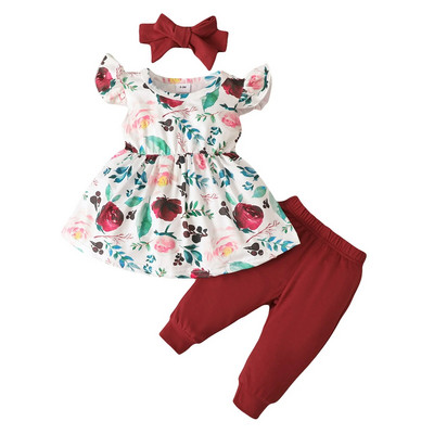 3 DB tavaszi őszi babaruha szett Ujjatlan virágmintás ruha + tömör nadrág Újszülött édes ruhák csecsemőruhák