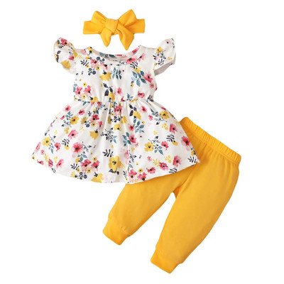3 DB tavaszi őszi babaruha szett Ujjatlan virágmintás ruha + tömör nadrág Újszülött édes ruhák csecsemőruhák