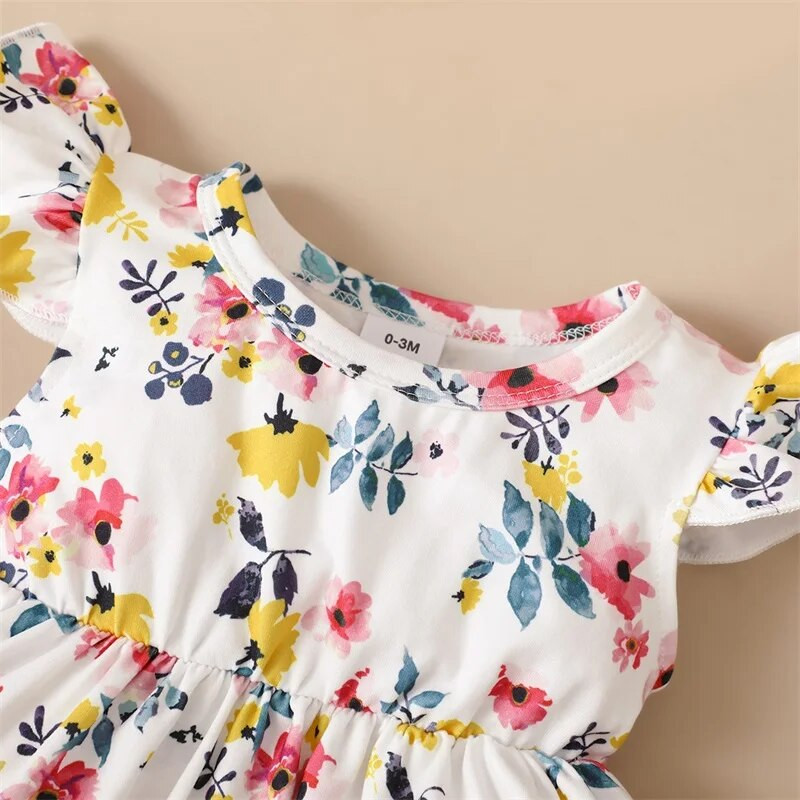 3 DB tavaszi őszi babaruha szett Ujjatlan virágmintás ruha + tömör nadrág Újszülött édes ruhák csecsemőruhák