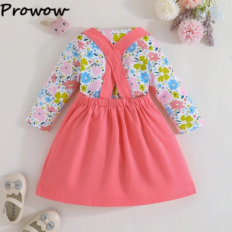 Prowow 3-24M őszi téli baba ruha pamut hosszú ujjú kis virágos szőnyeg és hát nélküli róka ruha újszülött ruhák