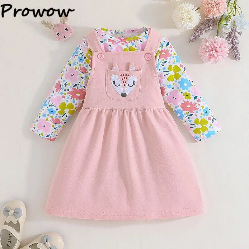 Prowow 3-24M őszi téli baba ruha pamut hosszú ujjú kis virágos szőnyeg és hát nélküli róka ruha újszülött ruhák