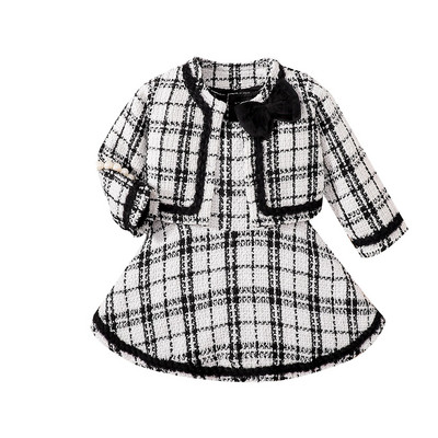 Prowow 3-24M bébi lány téli ruha szettek Tweed kockás kabát és páncélruha lányoknak 2db szett újszülötteknek babaruha