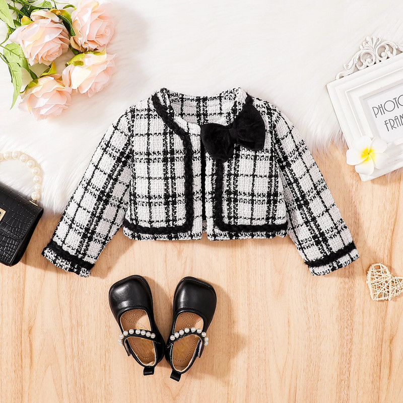 Prowow 3-24M bébi lány téli ruha szettek Tweed kockás kabát és páncélruha lányoknak 2db szett újszülötteknek babaruha