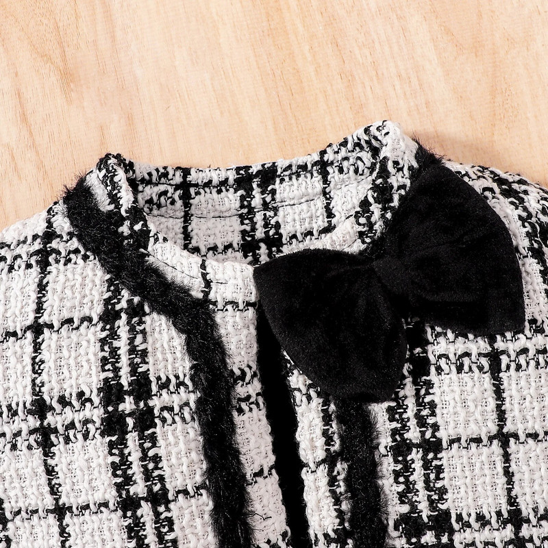 Prowow 3-24M bébi lány téli ruha szettek Tweed kockás kabát és páncélruha lányoknak 2db szett újszülötteknek babaruha