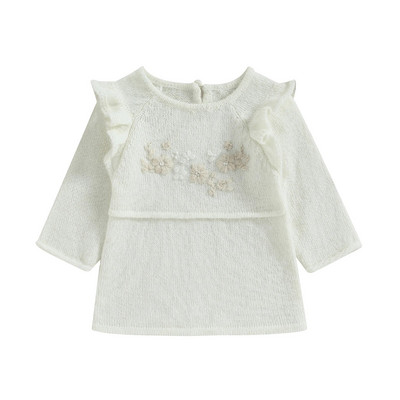 ma&baby 6M-4Y kisgyermek csecsemő gyerek baba lány ruha kötött virágos hímzésű hosszú ujjú A-vonalú ruhák lányoknak tavasz ősz tél