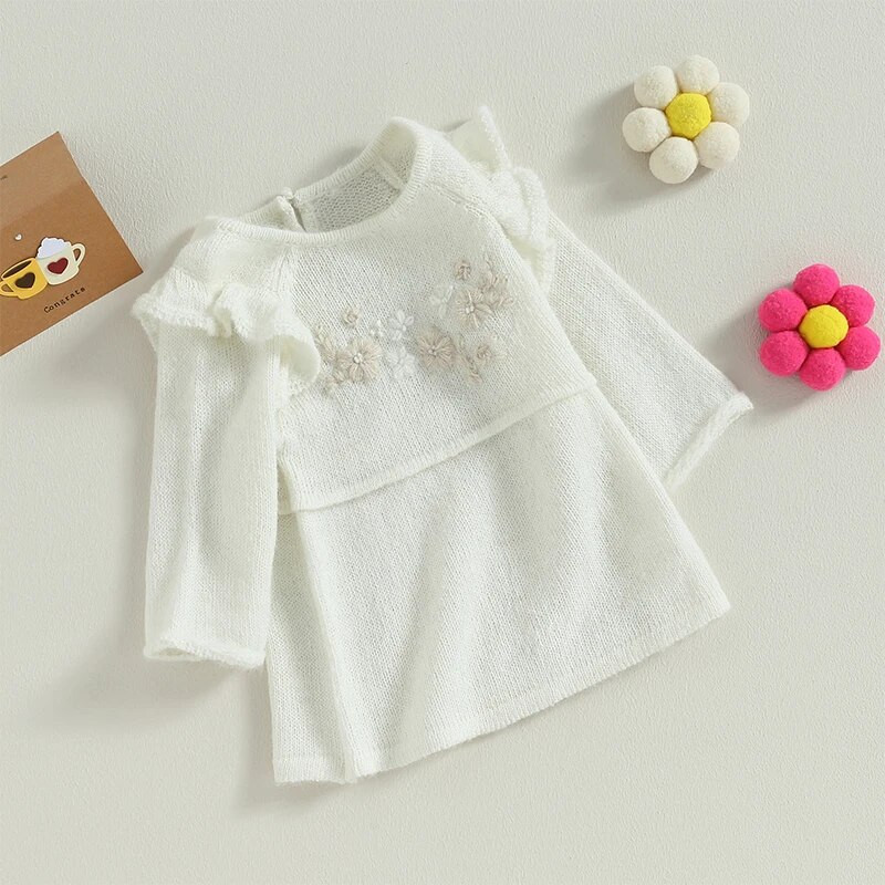 ma&baby 6M-4Y kisgyermek csecsemő gyerek baba lány ruha kötött virágos hímzésű hosszú ujjú A-vonalú ruhák lányoknak tavasz ősz tél