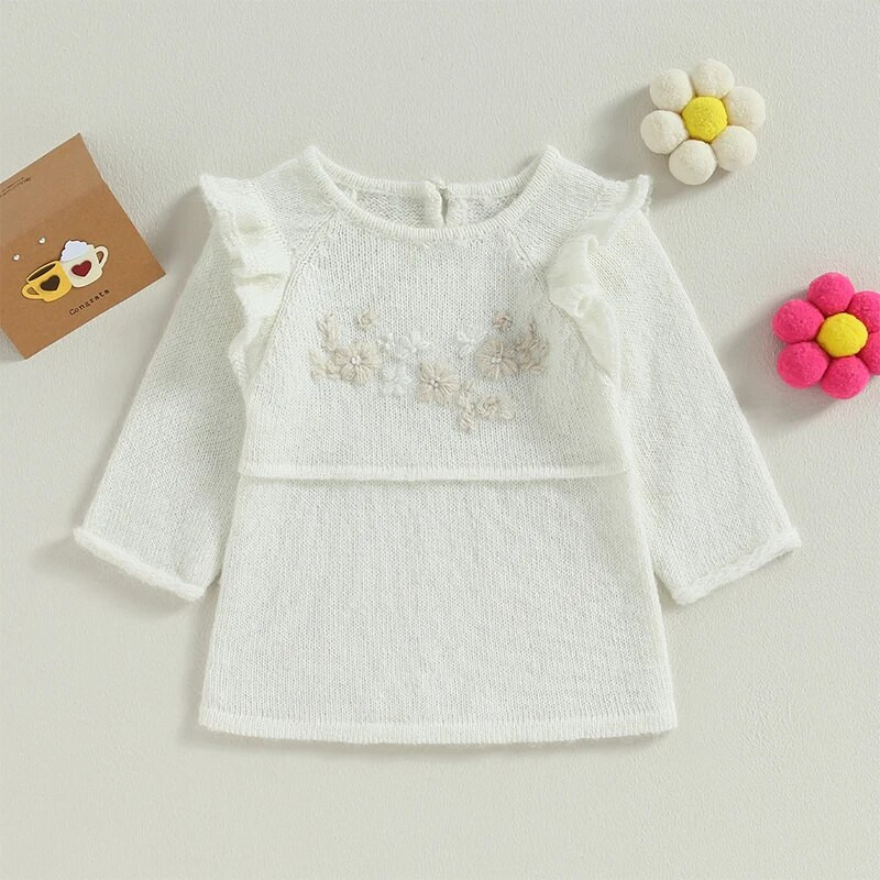 ma&baby 6M-4Y kisgyermek csecsemő gyerek baba lány ruha kötött virágos hímzésű hosszú ujjú A-vonalú ruhák lányoknak tavasz ősz tél