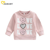 ma&baby 6M-4Y Valentin-napi gyerek Kislány póló Tipegő Csecsemő Lány Szívmintás betűvel, hosszú ujjú felsők póló tavaszi ruházat