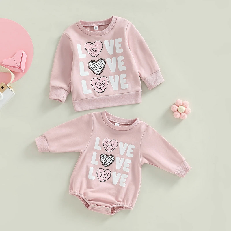 ma&baby 6M-4Y Valentin-napi gyerek Kislány póló Tipegő Csecsemő Lány Szívmintás betűvel, hosszú ujjú felsők póló tavaszi ruházat