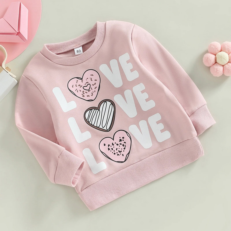 ma&baby 6M-4Y Valentin-napi gyerek Kislány póló Tipegő Csecsemő Lány Szívmintás betűvel, hosszú ujjú felsők póló tavaszi ruházat